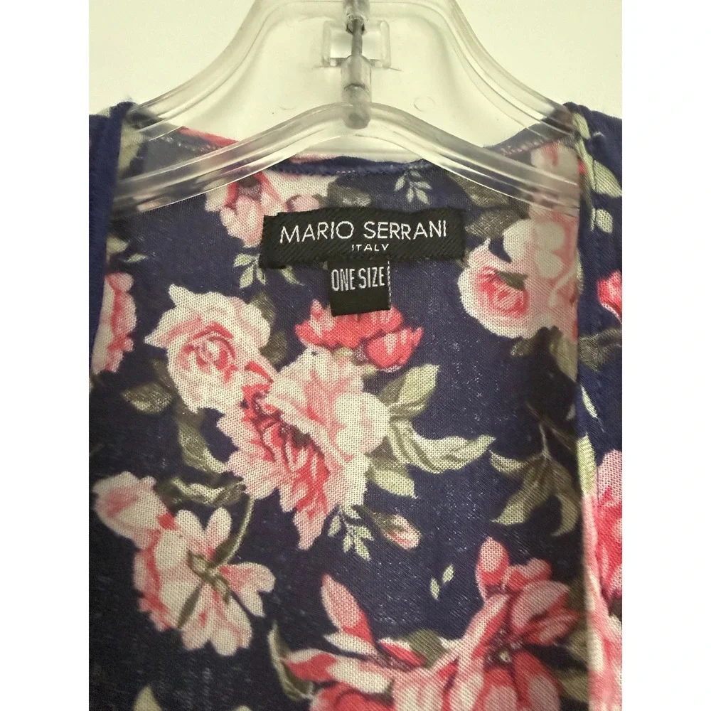 Mario Serrani Italy Floral Kimono Wrap Navy Pink Rose Print One Size Layering